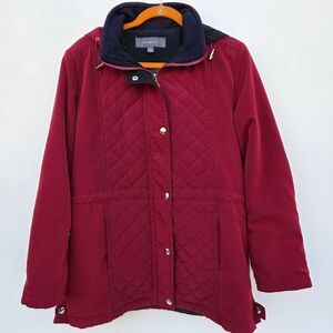 Liz Claiborne Hooded Red Quilted Zip Up Jacket  Size-M